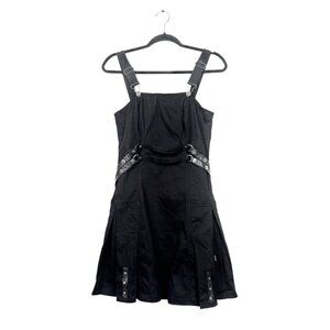 Tripp NYC Women's M Black Pleated Overall Mini Dress Punk‎ Goth Bondage Strappy